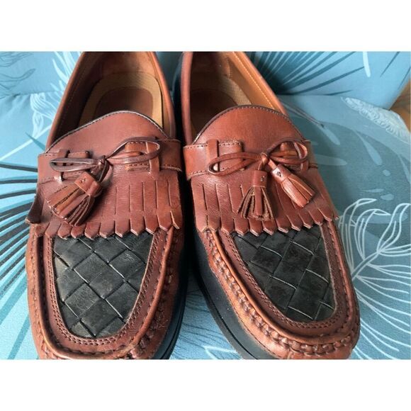 Johnston & Murphy Black Brown woven HALSEY TASSLE Leather Dress Shoes mens 12 WI main image 10